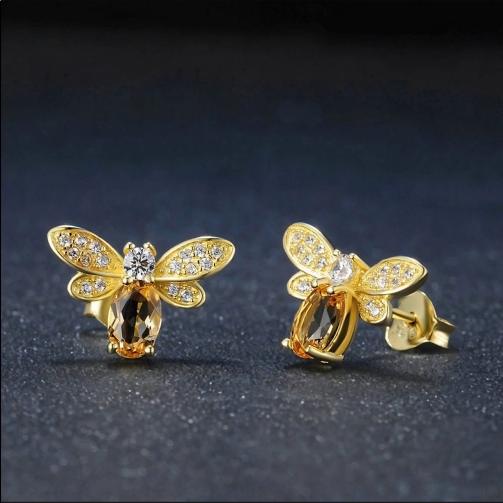 Bee Gold Citrine Stone Earrings 🐝 - Picture 3 of 7